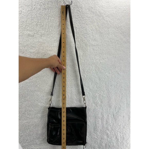 Perlina New York Womens Crossbody Bag Black Pockets Detachable Strap Zipper S - Picture 3 of 9